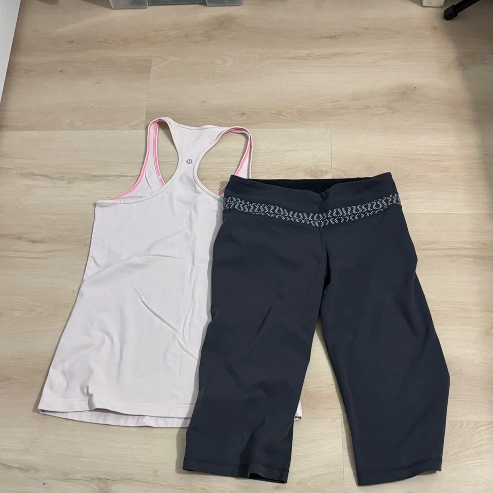 Lululemon light pink Tank and gray capris Set athletic, casual, workout, sporty - Picture 6 of 7
